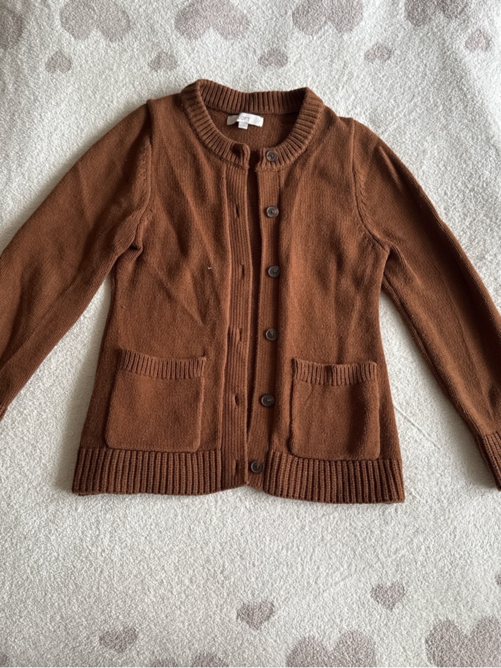LOFT Chestnut Brown Button-Front Knit Cardigan